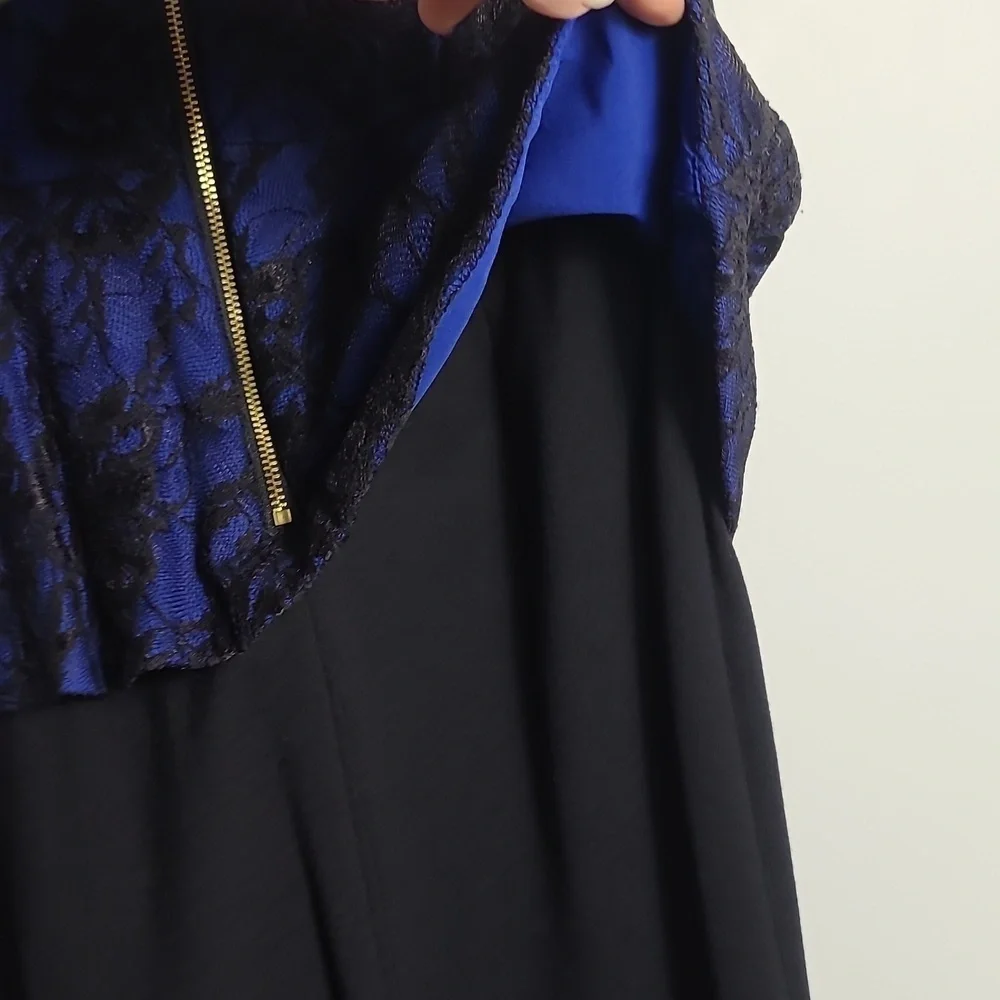 ALFANI Royal Blue With Black Lace Overlay / Black Skirt Sleeveless Dress Size 4P